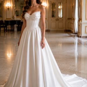 Custom A-Line Satin Wedding Dresses Vintage Style