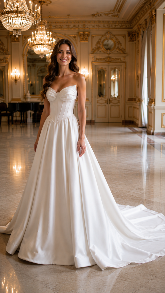 Custom A-Line Satin Wedding Dresses Vintage Style