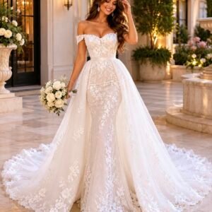 “ Chloé” Wedding dress trumpet style with detachable train