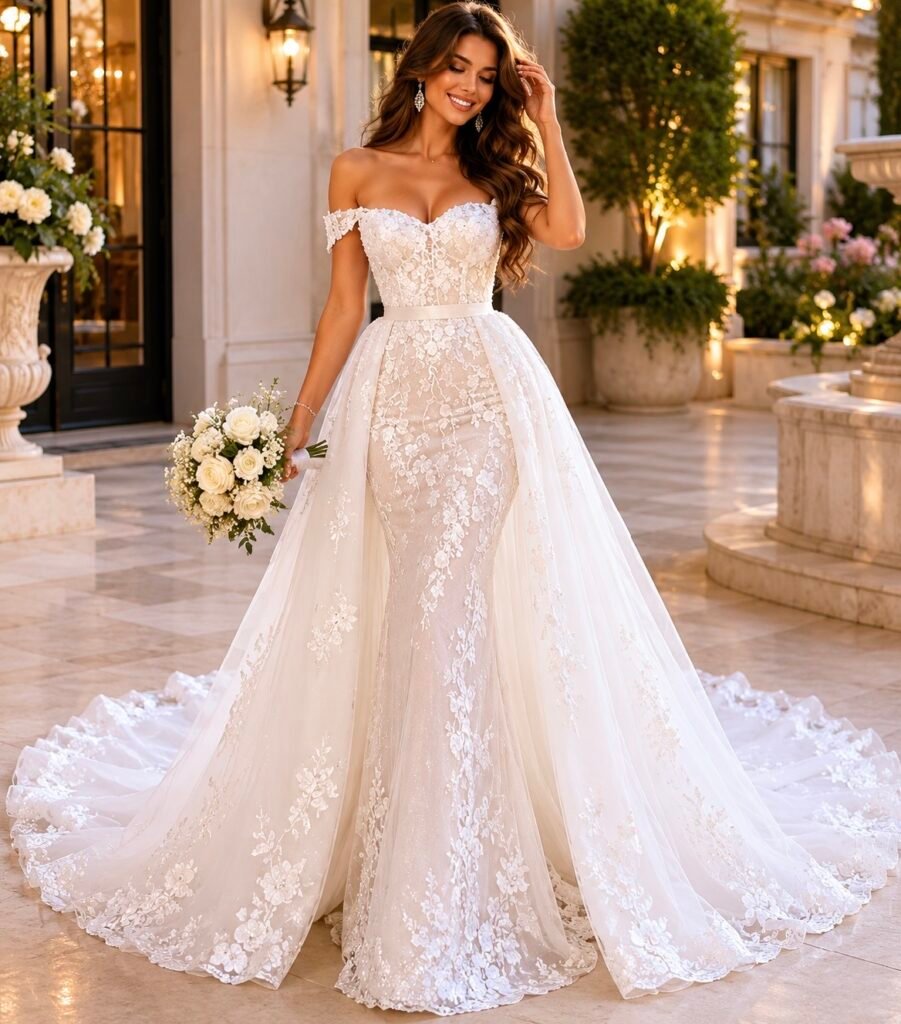 “ Chloé”   Wedding dress trumpet style with detachable train