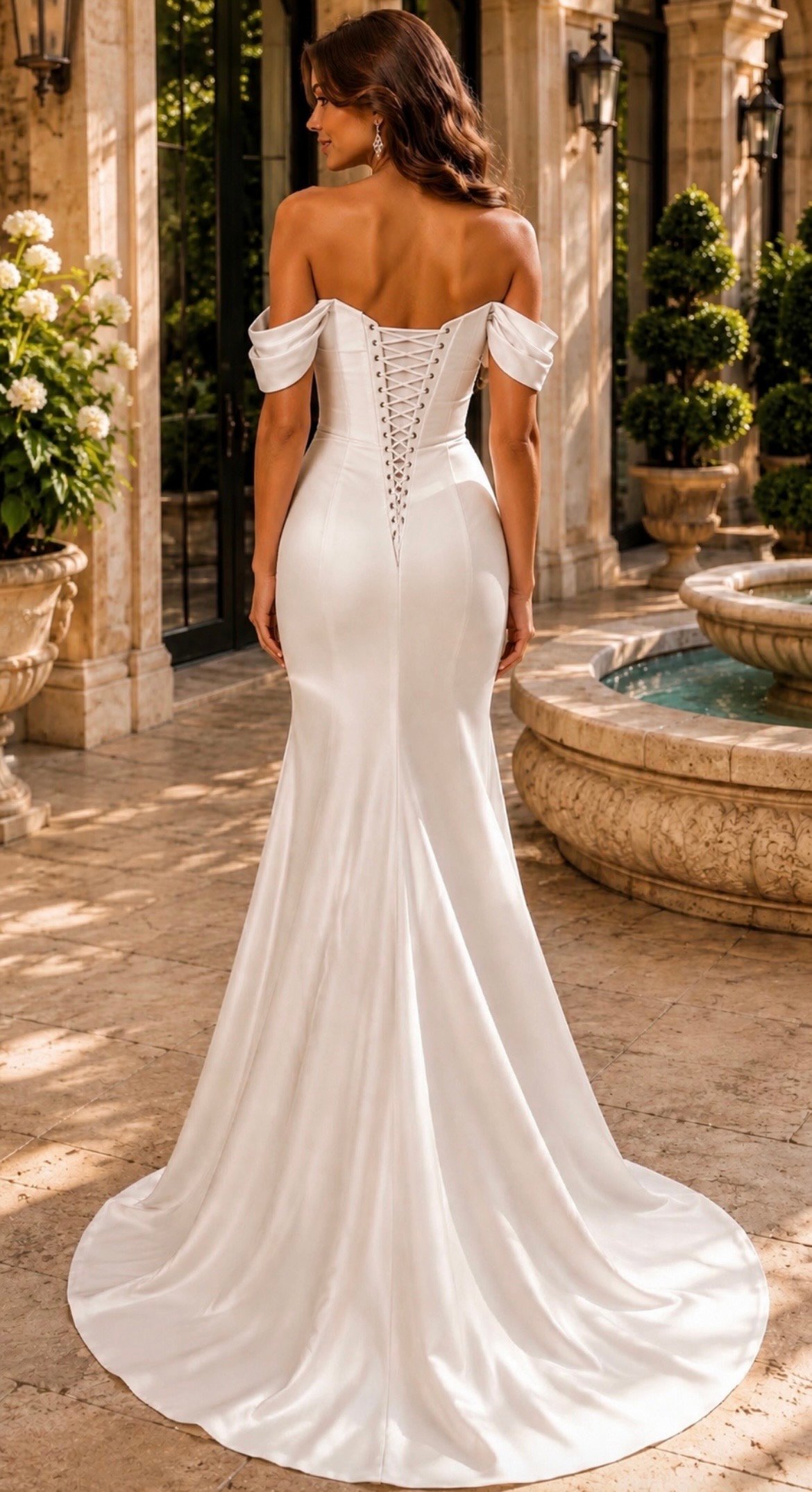 Mermaid Style Wedding Dress with Off-Shoulder and Side Slit / Custom - Image 2